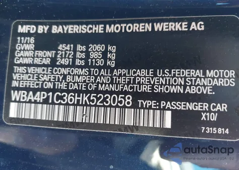 2017 BMW 440I z USA, uszkodzony, nr VIN WBA4P1C36HK523058